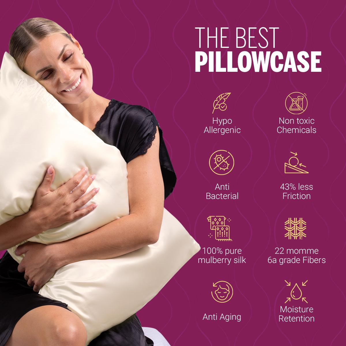 White 100% mulberry silk pillowcase (Queen) by Complice, silver-ion treated.