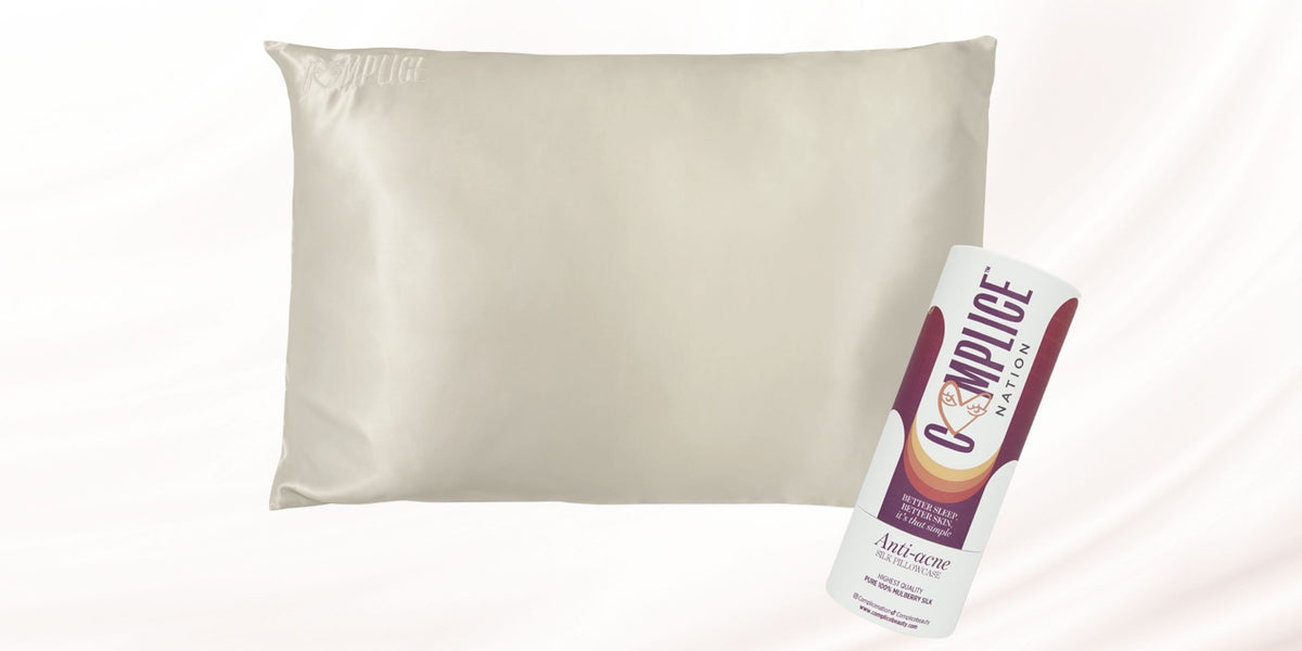 Complice silk pillowcase and spray on white silk